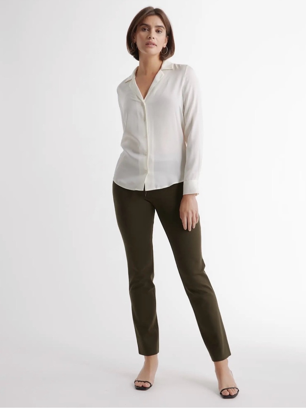 Quince Olive Green Ultra-Stretch Ponte Straight Leg Pants Sz Medium